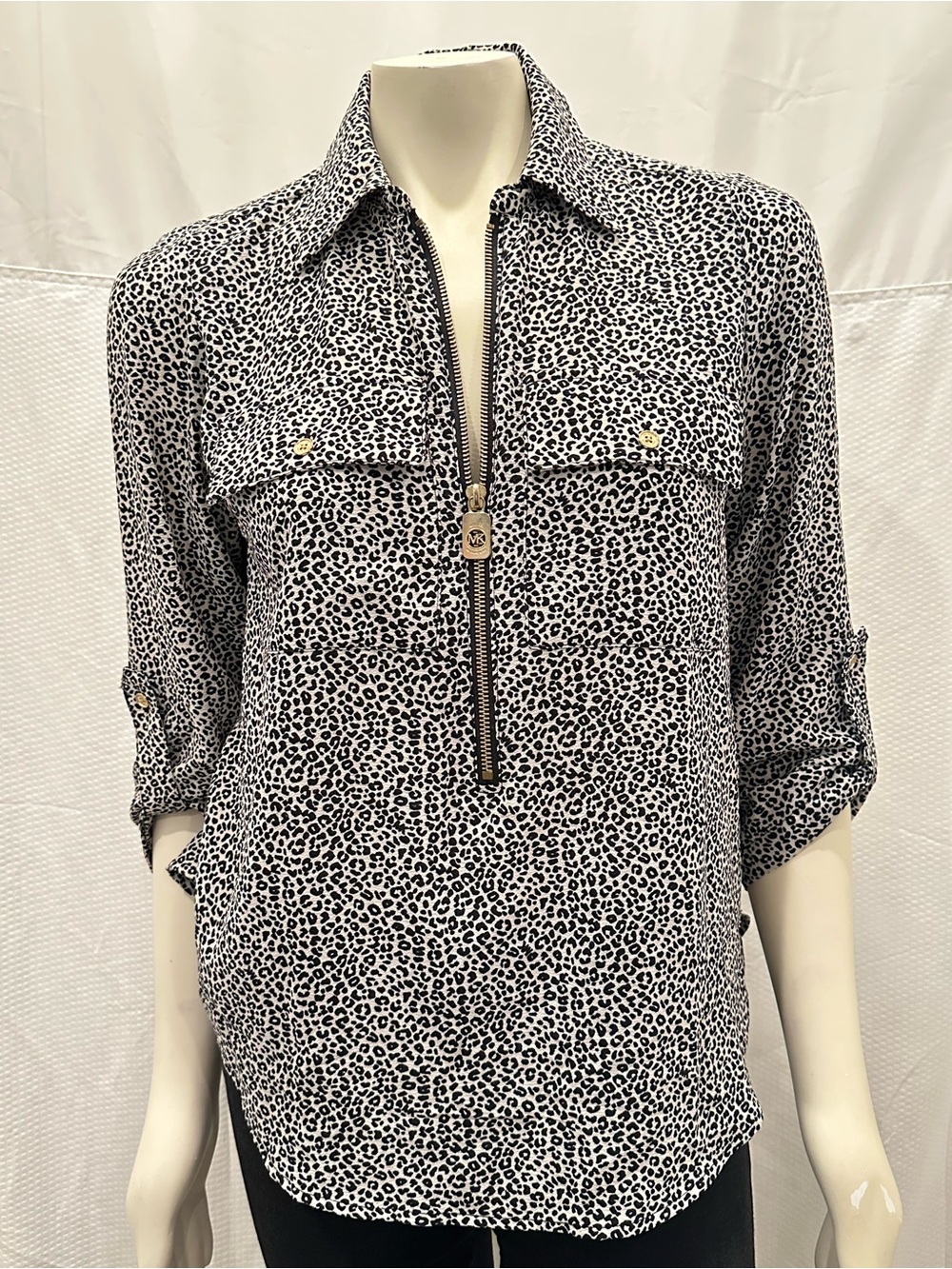 Michael Kors Black and White Leopard-Print Zip Tunic